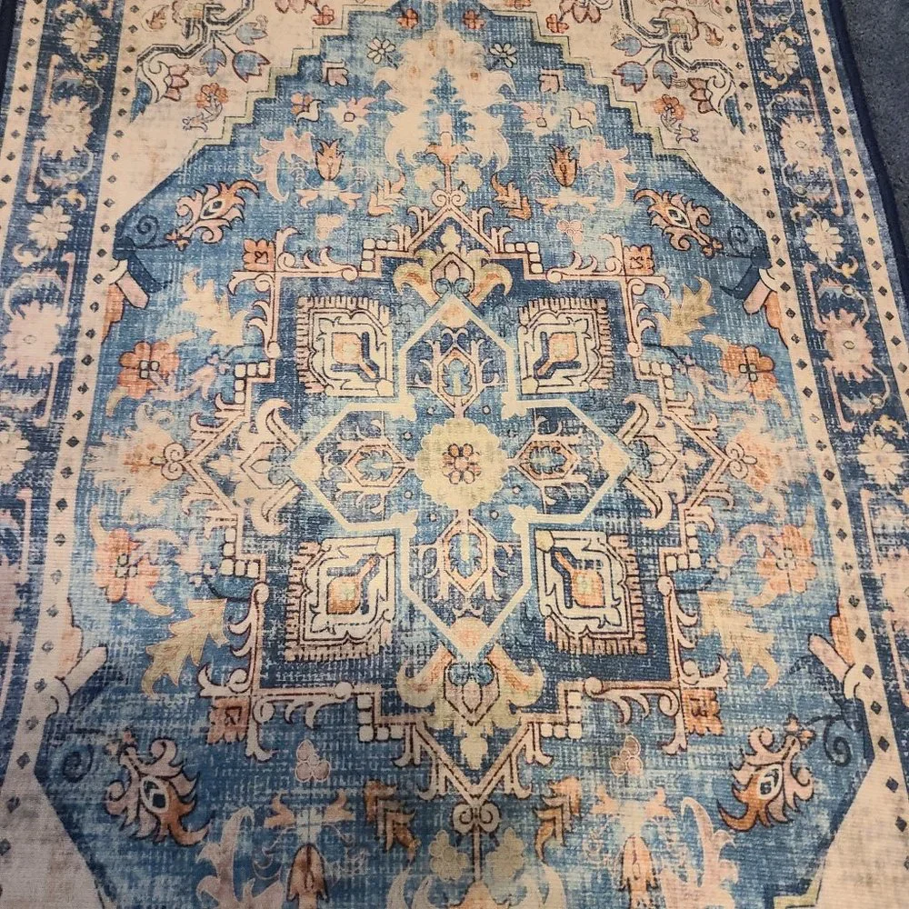 Printed Decorative Accent Medallion Area Rug 2’x3’ Blue Coral Beige Cream NWOT